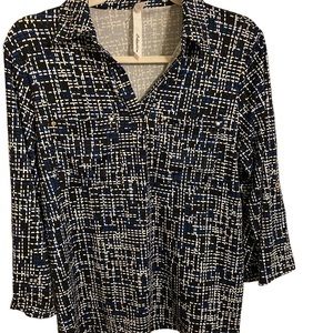 NY Collection NWT Geometic blue print blouse Sz PL
